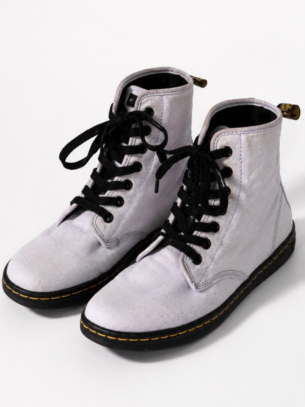 Dr. Martens Shoreditch Canvas Ankle Boots Lavender 7-Eye Lace Up Unisex SZ 8